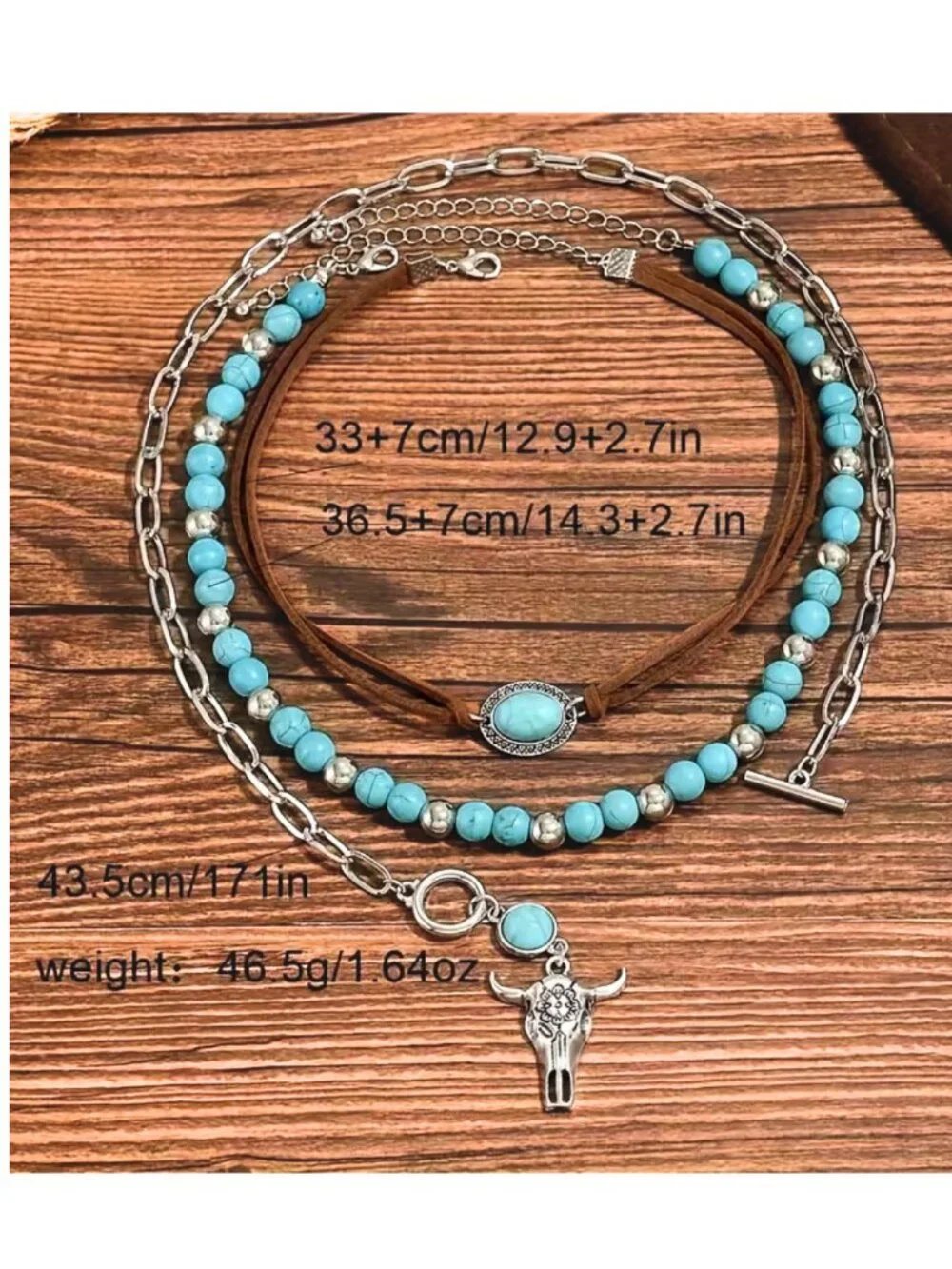 Boho Western 3-Layer Bull Head Necklace Vintage Ethnic Cowboy Statement Jewelry